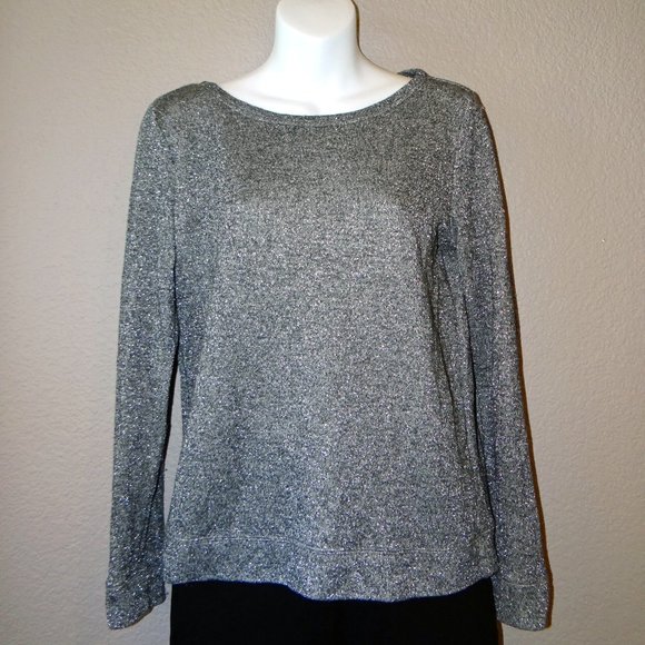 Ann Taylor LOFT Silver / Gray Metallic Knit Long Sleeve Top Size Medium - Picture 1 of 6